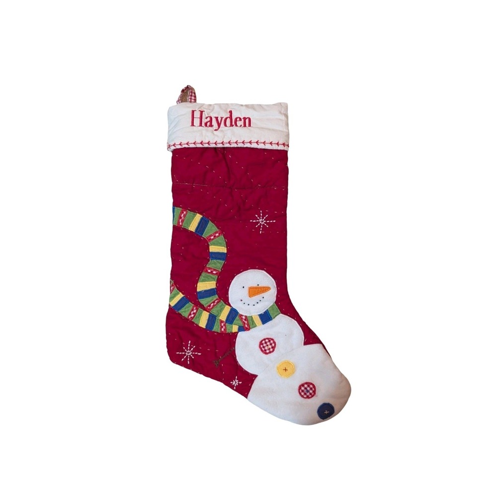 Pottery Barn Kids SNOWMAN Christmas Quilted Stocking Monogram Hayden